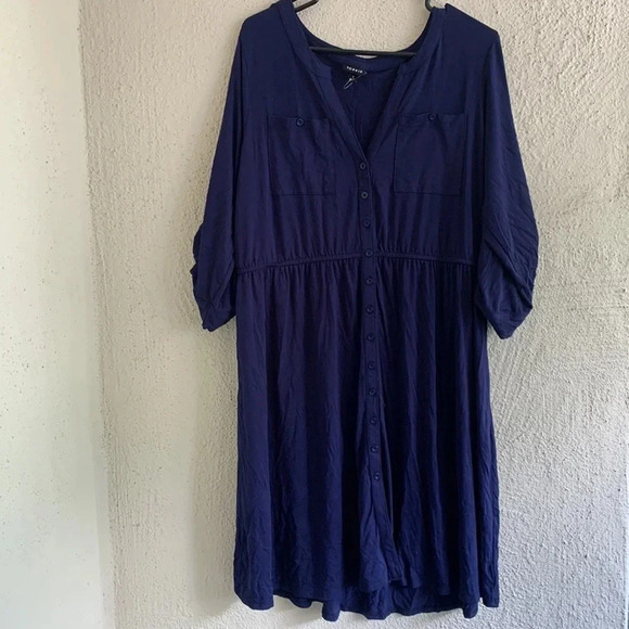 Torrid Jersey Knit Shirt Dress Blue Button Front 3/4 Sleeves Knee Size 1X - Picture 2 of 6
